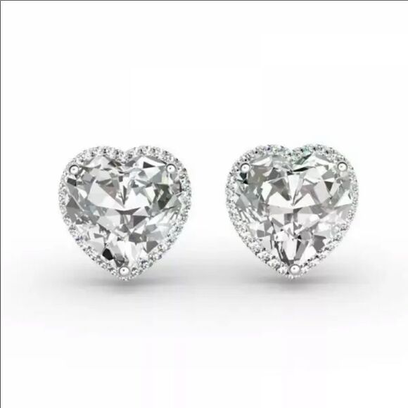 No Brand Jewelry - The Iced Hearts white sapphire silver Stud heart earrings